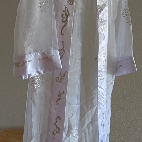 Long Dress Evening Kimono Cardigan Topper Robe Small White sheer Sparkles design - Picture 10 of 11